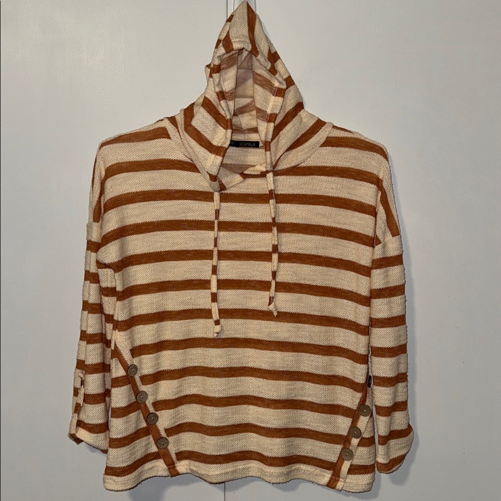 Storybuk Hooded Long Sleeve Top Striped Pullover Women’s M Medium Boho